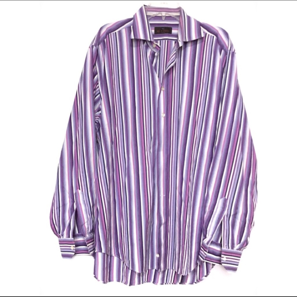 Mens Etro Milano Purple Striped Button Down Shirt